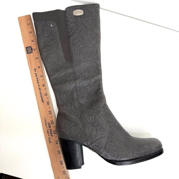 Ugg Ashur 5760 Boots Womens EU 38 US 7 Gray Crinkled Leather Knee High Boho - Picture 13 of 16